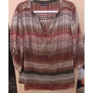 Sara Michelle 2X ladies Gold Metalic Blouse Brown Cream And Burnt Orange V-Neck